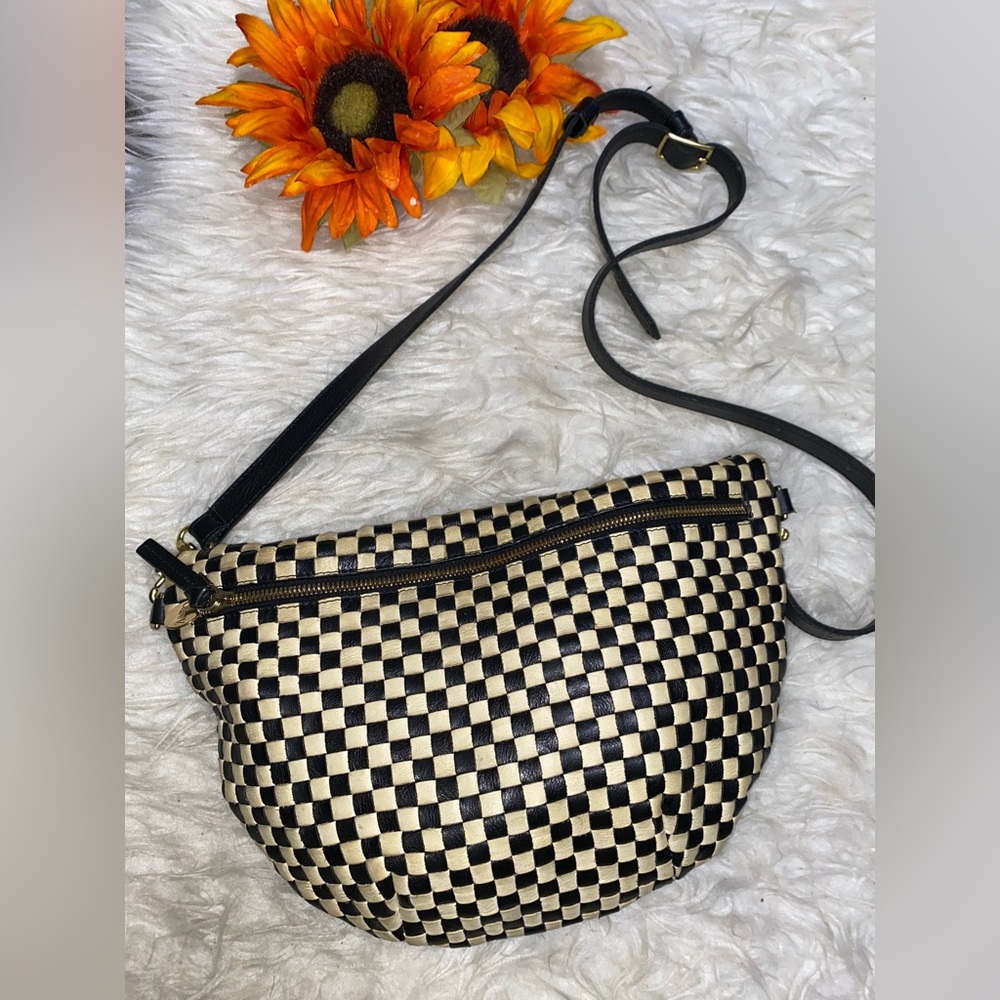 Clare V Black and Cream Checkered Crossbody Belt Bag - Picture 3 of 11